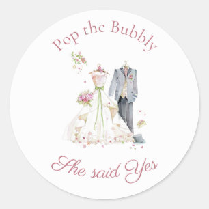 Bridal Shower Bride & Groom Pink Cream dress  Classic Round Sticker