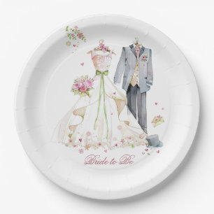 Bridal Shower Bride & Groom Pink Cream dress  Paper Plate