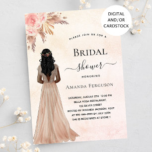 Bridal shower bride rose gold blush boho pampas invitation
