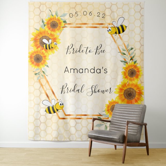Bridal Shower bride to bee sunflowers bumble bees Tapestry (In Situ)