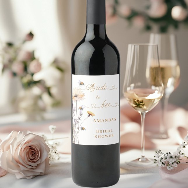 Bridal Shower Bride to bee wildflowers ivory Wine Label (Creator Uploaded)