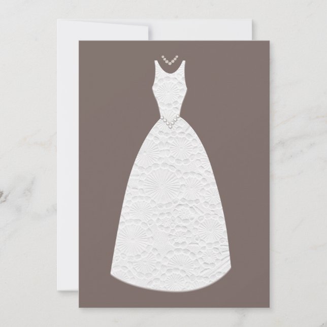 Bridal Shower Brown White Wedding Dress Invitation (Front)