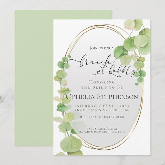 BRIDAL SHOWER | Brunch and Bubbly Eucalyptus Invitation (Front/Back)