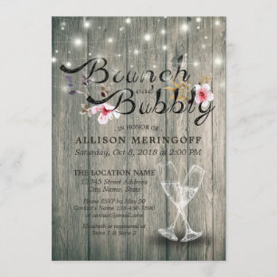 Bridal Shower Brunch Bubbly Champagne Flutes Wood Invitation