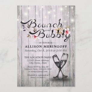 Bridal Shower Brunch Bubbly Champagne Flutes Wood Invitation