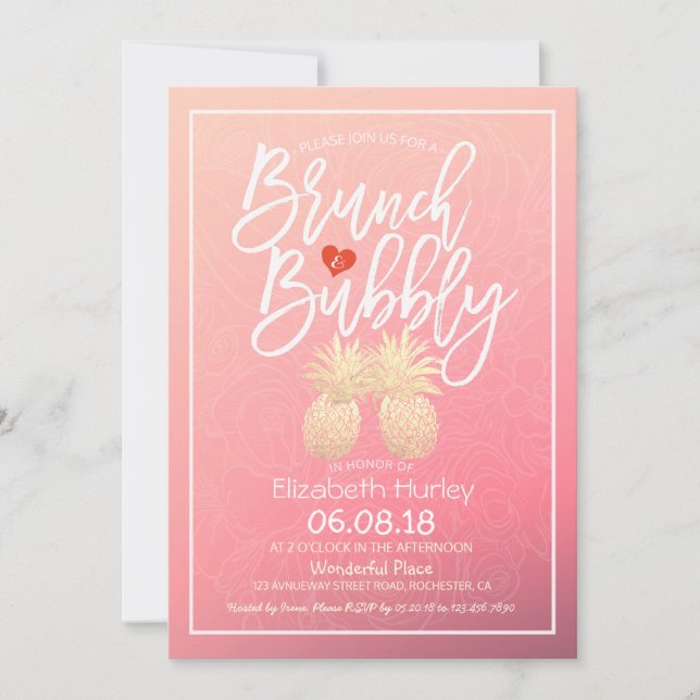 Bridal Shower Brunch Bubbly Gold Pineapple Couple Invitation (Front)
