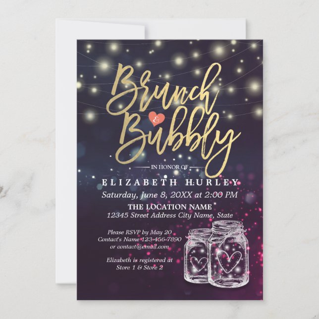 Bridal Shower Brunch Bubbly Mason Jar Purple Light Invitation (Front)