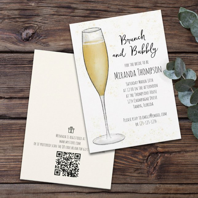 Bridal Shower Brunch Bubbly QR Code Gift Registry Invitation (Creator Uploaded)