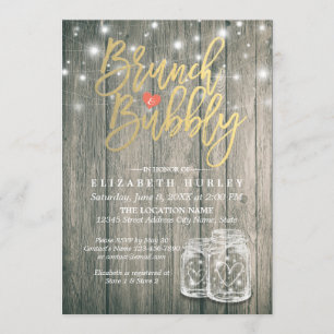Bridal Shower Brunch Bubbly Rustic Wood Mason Jar Invitation