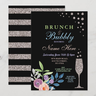 Bridal Shower Brunch & Bubbly Silver Flower Invite