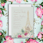 Bridal Shower Brunch Paris French Eiffel Tower  Invitation<br><div class="desc">Celebrate your bride-to-be \at a Paris-themed bridal shower brunch and bubbly celebration. Elegant bridal shower luncheon invitation for the French/Parisian celebration. A gold Eiffel tower sits surrounded by pink and white roses and green eucalyptus leaves and foliage. Gold glitter accents finish off this beautiful invitation. The background color of mint...</div>