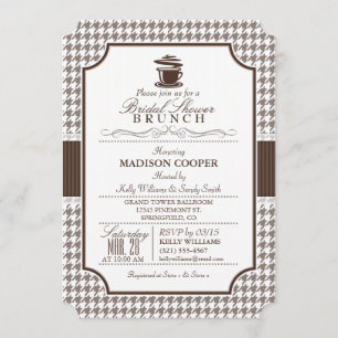 Bridal Shower Brunch; Taupe Houndstooth Invitation