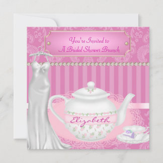Bridal Shower Brunch Teapot & Teacup Damask Invitation