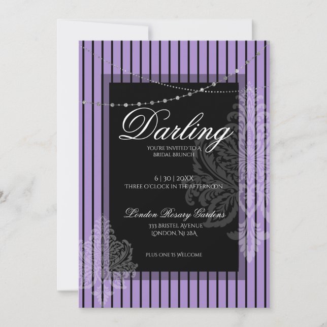  Bridal shower brunch with the bride purple black  Invitation (Front)