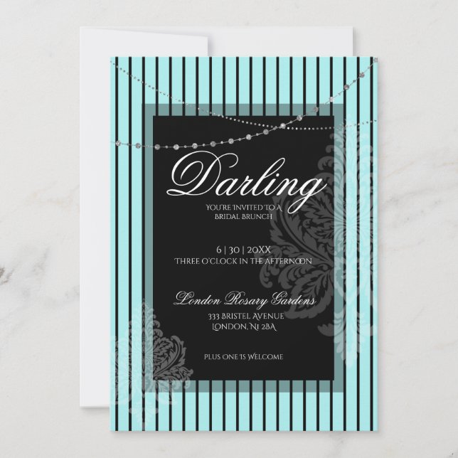 Bridal shower brunch with the bride teal black  Invitation (Front)