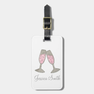Bridal Shower Bubbly Pink Champagne Diamond Ring Luggage Tag