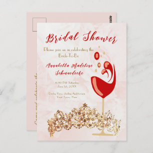 Bridal Shower Budget Blush Wine Gold Invitation    Postcard