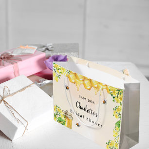 Bridal Shower bumble bees honey yellow floral name Large Gift Bag