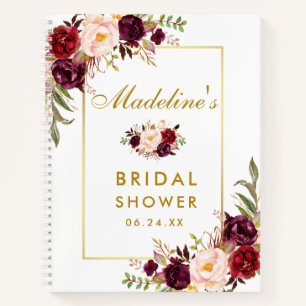 Bridal Shower Burgundy Floral Gold Gift List Notebook