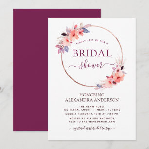Bridal Shower Burgundy Geometric Spring Floral Invitation