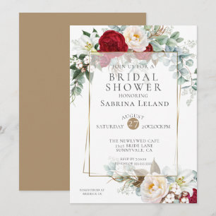 Bridal Shower Burgundy Peony Floral Frame Invitation