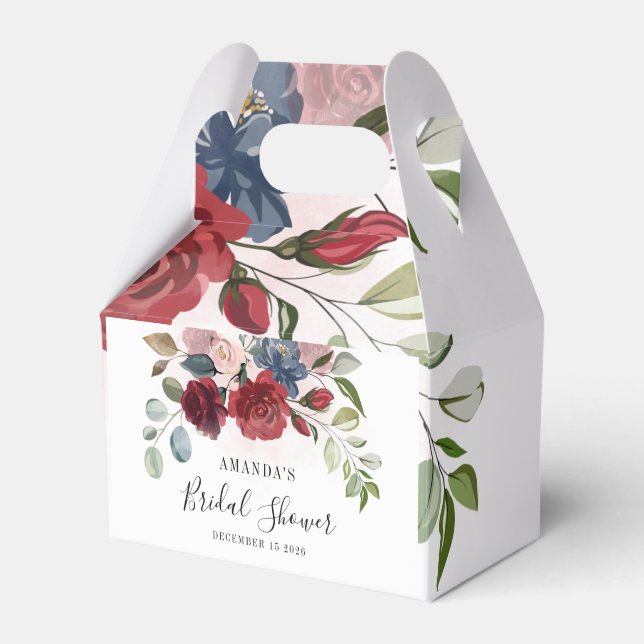Bridal Shower Burgundy Rustic Floral Custom Favor Box (Front Side)