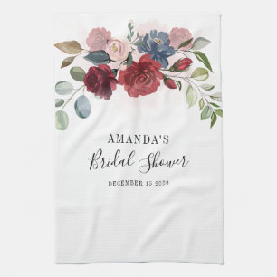 Bridal Shower Burgundy Rustic Floral Custom Kitchen Towel