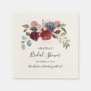 Bridal Shower Burgundy Rustic Floral Custom Paper Napkin
