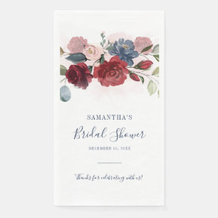 Bridal Shower Burgundy Rustic Floral Custom Paper Napkin