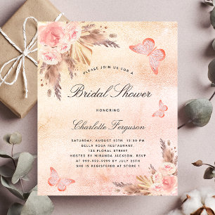 Bridal shower butterfly pampas grass blush floral invitation postcard