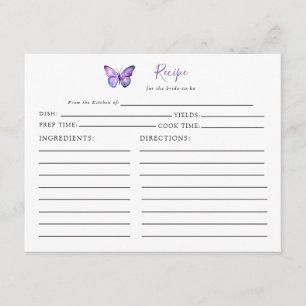 Bridal Shower Butterfly Recipe Card Purple Script