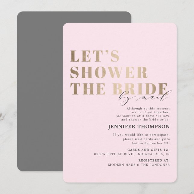Bridal Shower By Mail Blush & Gold Bridal Shower Invitation (Front/Back)