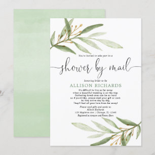 Bridal shower by mail simple greenery gold elegant invitation