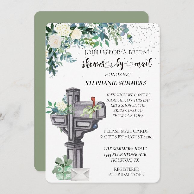 Bridal Shower By Mail Watercolor Eucalyptus Invitation (Front/Back)