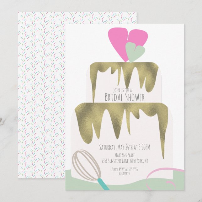 Bridal Shower Cake Whisk Swirl Invitation (Front/Back)