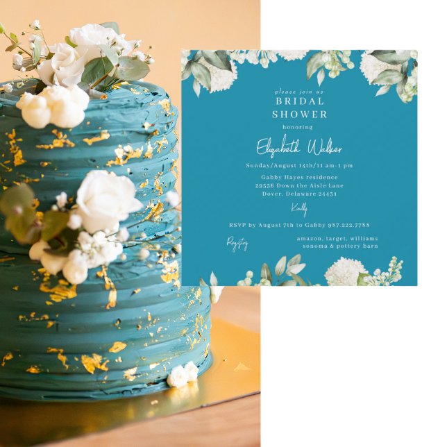 Bridal Shower Celadon White Hydrangea Square Invitation (Creator Uploaded)