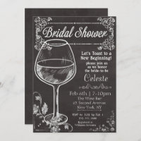 Bridal Shower Chalk Chalkboard Wine Invitation