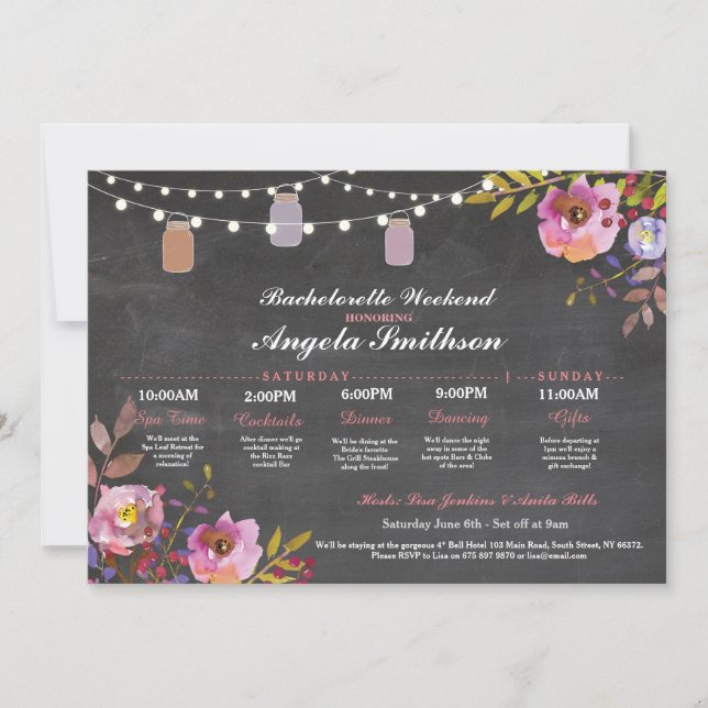 Bridal Shower Chalk Coral Itinerary Bachelorette (Front)