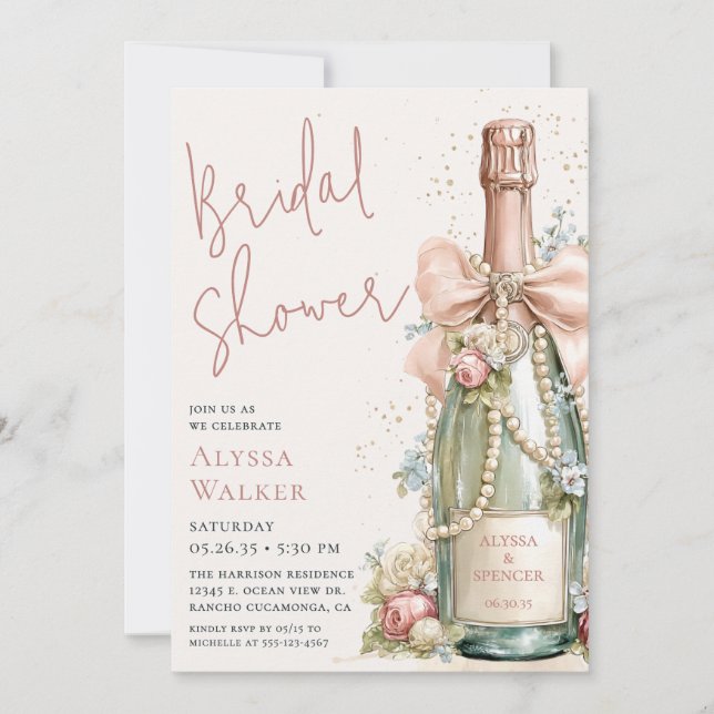 Bridal Shower Champagne Bottle Invitation (Front)
