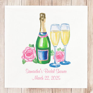 Bridal Shower Champagne Flutes Floral Roses Preppy Napkin