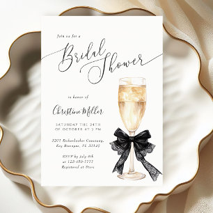 Bridal Shower Champagne Invitation with Black Bow 