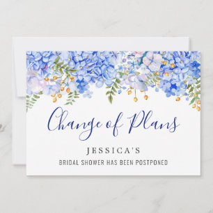 Bridal Shower Change of Plans Blue Hydrangeas Invitation