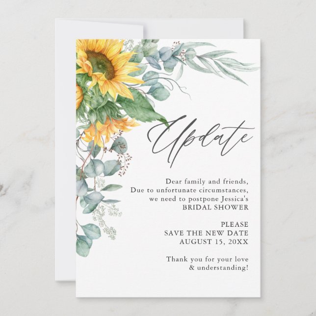 Bridal Shower Change of Plans Sunflower Eucalyptus Invitation (Front)