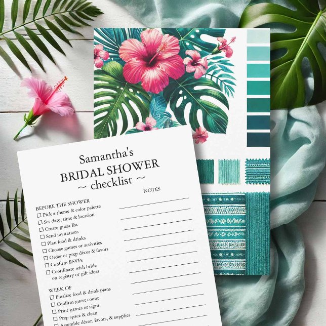 Bridal Shower Checklist and Style Guide Tropical Invitation (Bridal shower planning checklist tropical theme by Victoria Grigaliunas of Do Tell A Belle)