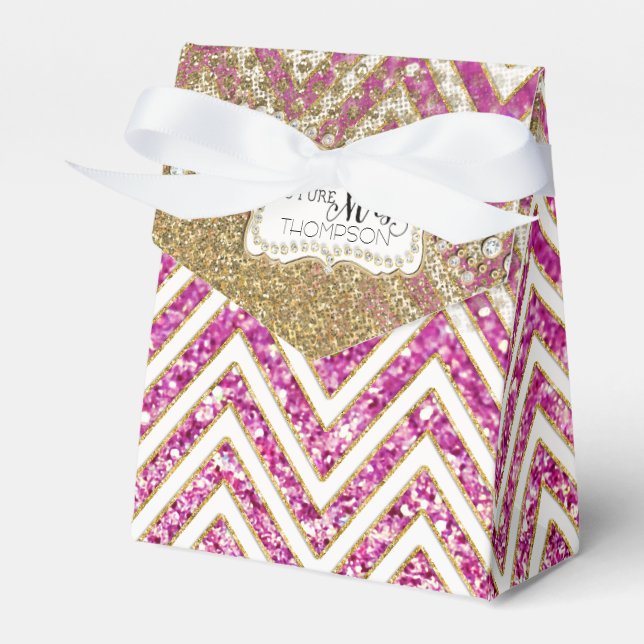 Bridal Shower Chevron Striped Jewel Glitter Favour Favor Box (Front Side)