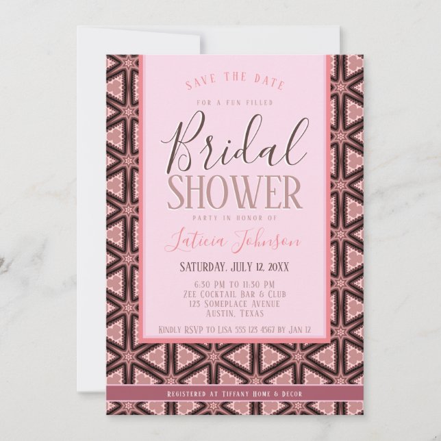 Bridal Shower • Choc Pink Geometric Pattern Invitation (Front)