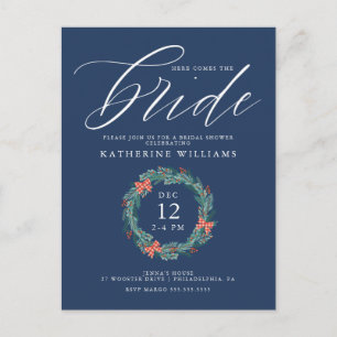 BRIDAL SHOWER   Christmas Holiday Gingham Wreath Postcard