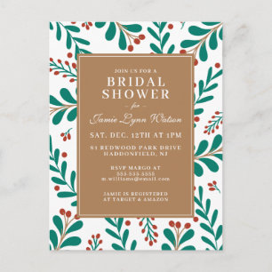 BRIDAL SHOWER   Christmas Mistletoe & Holly Postcard