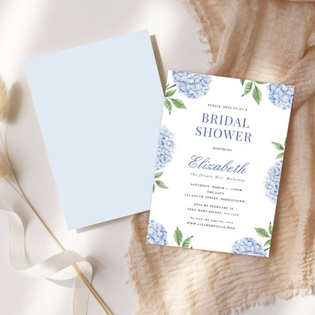 Bridal Shower Classic Blue Hydrangea Flower Invitation (Creator Uploaded)