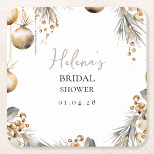 Bridal Shower Coaster   Holly Christmas Design